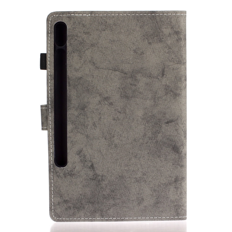 For Samsung Galaxy Tab S8 / Galaxy Tab S7 11.0 T870 Marble Style Cloth Texture Leather Case with Bracket & Card Slot & Pen Slot & Anti Skid Strip