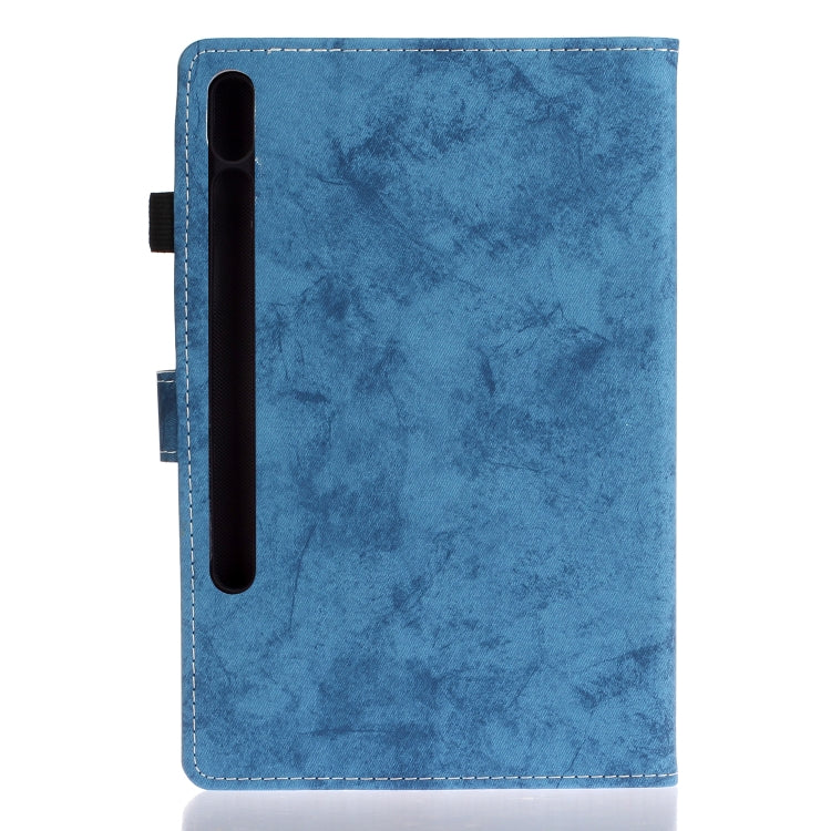 For Samsung Galaxy Tab S8 / Galaxy Tab S7 11.0 T870 Marble Style Cloth Texture Leather Case with Bracket & Card Slot & Pen Slot & Anti Skid Strip