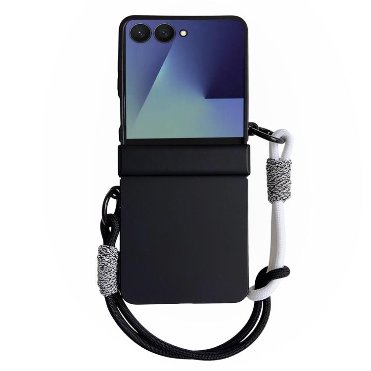 For Samsung Galaxy Z Flip7 5G Integrated Hinge Side Buckle Skin Feel PC Phone Case with Strap