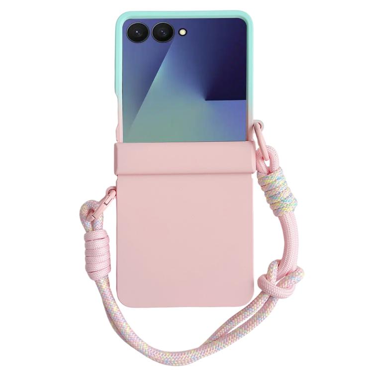 For Samsung Galaxy Z Flip7 5G Integrated Hinge Side Buckle Skin Feel PC Phone Case with Strap
