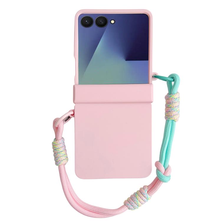 For Samsung Galaxy Z Flip7 5G Integrated Hinge Side Buckle Skin Feel PC Phone Case with Strap