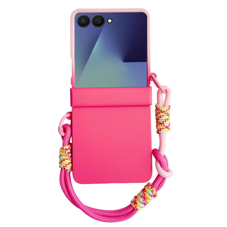 For Samsung Galaxy Z Flip7 5G Integrated Hinge Side Buckle Skin Feel PC Phone Case with Strap