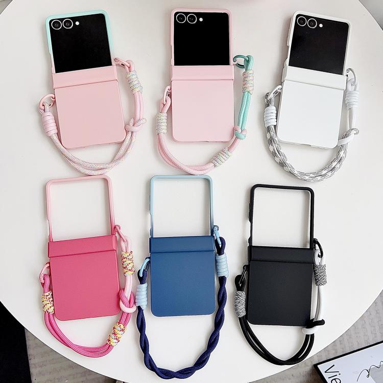 For Samsung Galaxy Z Flip7 5G Integrated Hinge Side Buckle Skin Feel PC Phone Case with Strap