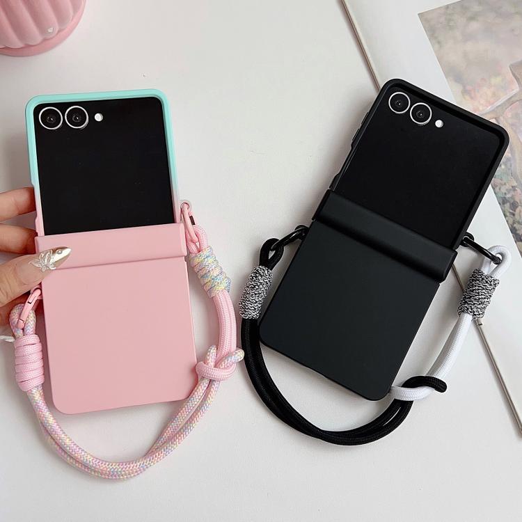 For Samsung Galaxy Z Flip7 5G Integrated Hinge Side Buckle Skin Feel PC Phone Case with Strap