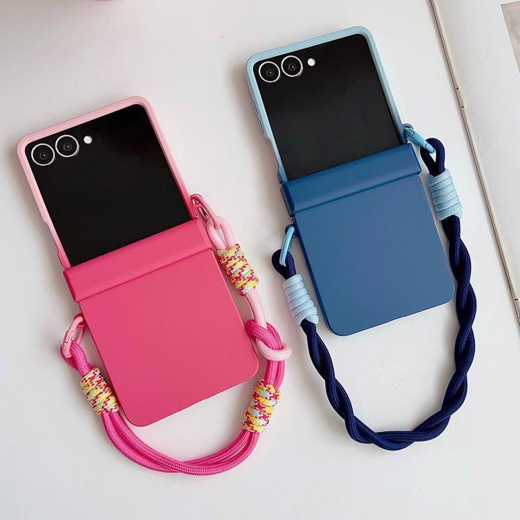 For Samsung Galaxy Z Flip7 5G Integrated Hinge Side Buckle Skin Feel PC Phone Case with Strap
