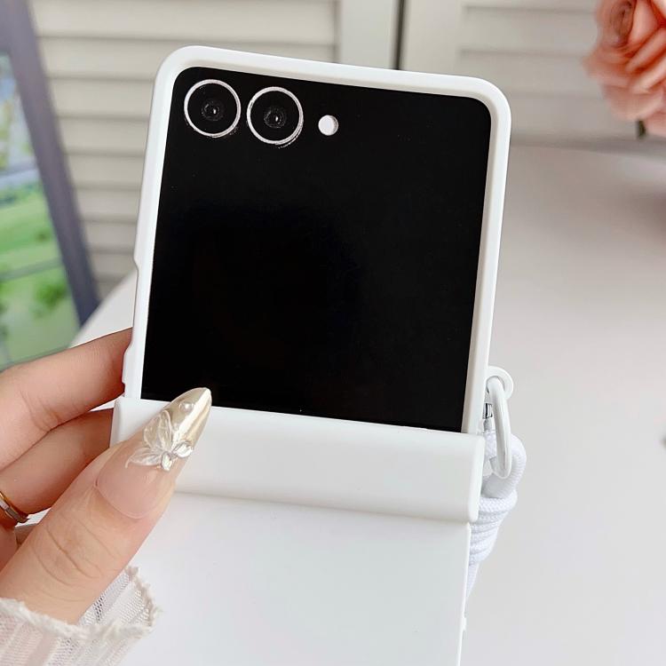 For Samsung Galaxy Z Flip7 5G Integrated Hinge Side Buckle Skin Feel PC Phone Case with Strap