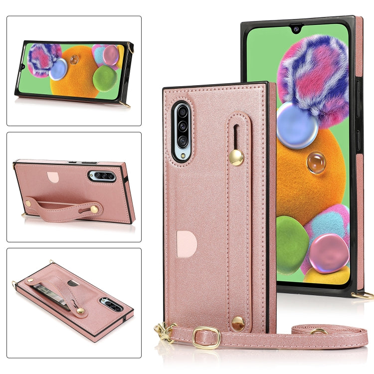 For Samsung Galaxy A90 5G Wrist Strap PU+TPU Shockproof Protective Case with Crossbody Lanyard & Holder & Card Slot