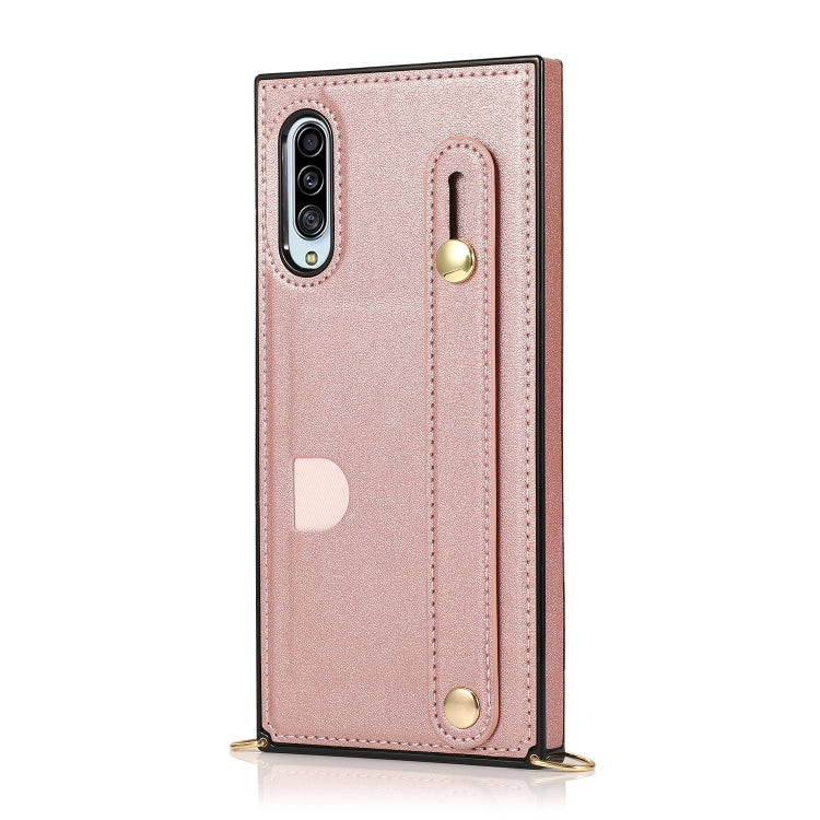 For Samsung Galaxy A90 5G Wrist Strap PU+TPU Shockproof Protective Case with Crossbody Lanyard & Holder & Card Slot