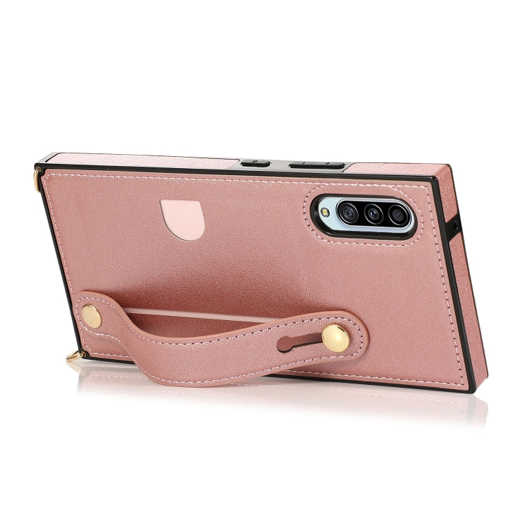 For Samsung Galaxy A90 5G Wrist Strap PU+TPU Shockproof Protective Case with Crossbody Lanyard & Holder & Card Slot