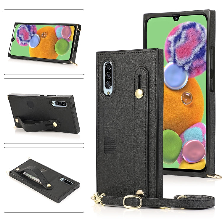 For Samsung Galaxy A90 5G Wrist Strap PU+TPU Shockproof Protective Case with Crossbody Lanyard & Holder & Card Slot