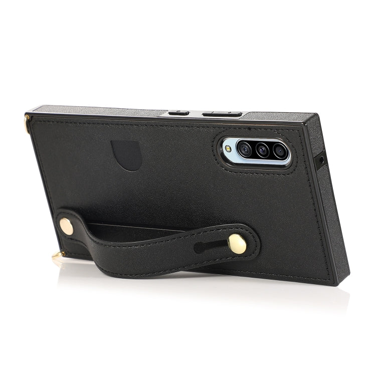 For Samsung Galaxy A90 5G Wrist Strap PU+TPU Shockproof Protective Case with Crossbody Lanyard & Holder & Card Slot