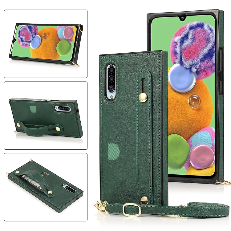 For Samsung Galaxy A90 5G Wrist Strap PU+TPU Shockproof Protective Case with Crossbody Lanyard & Holder & Card Slot