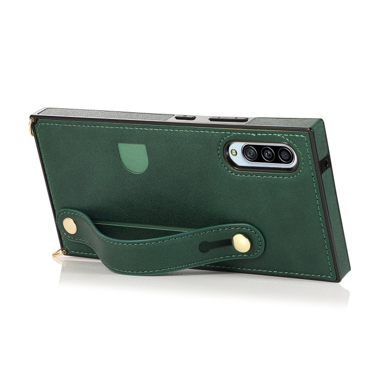 For Samsung Galaxy A90 5G Wrist Strap PU+TPU Shockproof Protective Case with Crossbody Lanyard & Holder & Card Slot