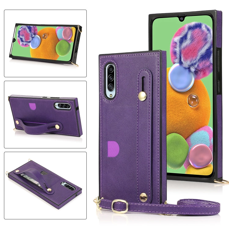 For Samsung Galaxy A90 5G Wrist Strap PU+TPU Shockproof Protective Case with Crossbody Lanyard & Holder & Card Slot