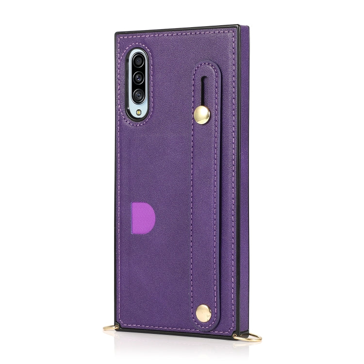 For Samsung Galaxy A90 5G Wrist Strap PU+TPU Shockproof Protective Case with Crossbody Lanyard & Holder & Card Slot