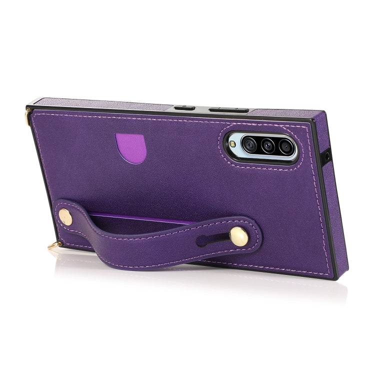 For Samsung Galaxy A90 5G Wrist Strap PU+TPU Shockproof Protective Case with Crossbody Lanyard & Holder & Card Slot