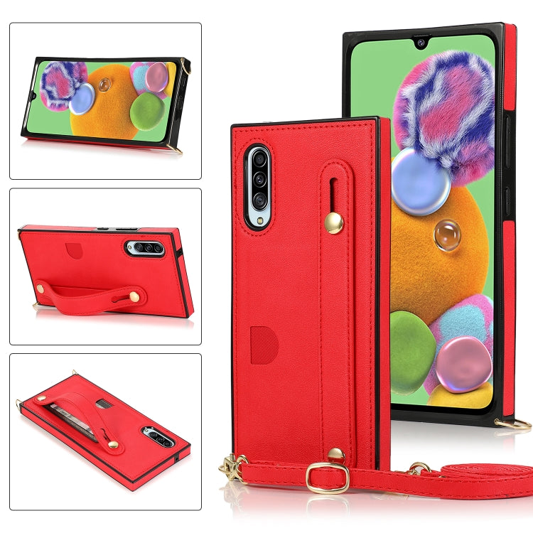 For Samsung Galaxy A90 5G Wrist Strap PU+TPU Shockproof Protective Case with Crossbody Lanyard & Holder & Card Slot