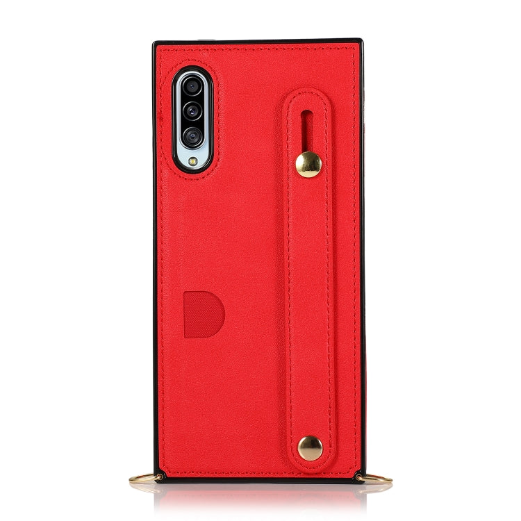 For Samsung Galaxy A90 5G Wrist Strap PU+TPU Shockproof Protective Case with Crossbody Lanyard & Holder & Card Slot