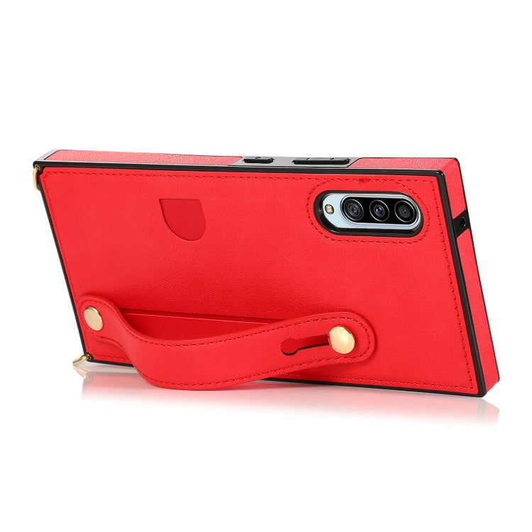 For Samsung Galaxy A90 5G Wrist Strap PU+TPU Shockproof Protective Case with Crossbody Lanyard & Holder & Card Slot