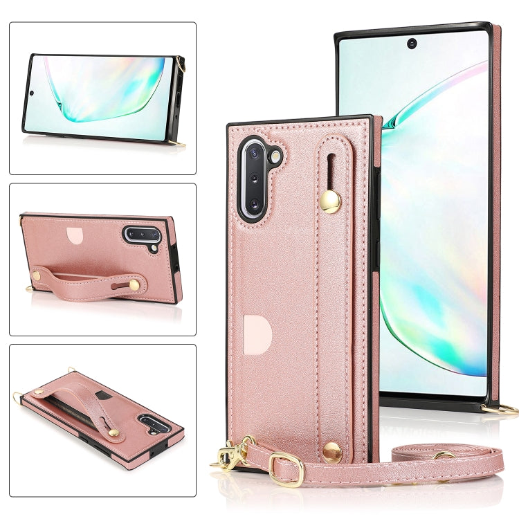 For Samsung Galaxy Note 10 Wrist Strap PU+TPU Shockproof Protective Case with Crossbody Lanyard & Holder & Card Slot