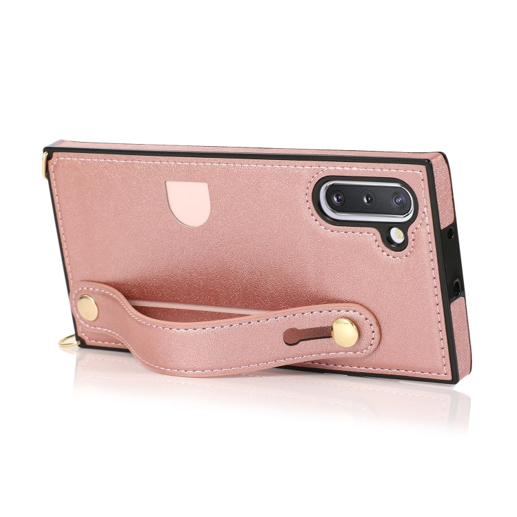 For Samsung Galaxy Note 10 Wrist Strap PU+TPU Shockproof Protective Case with Crossbody Lanyard & Holder & Card Slot