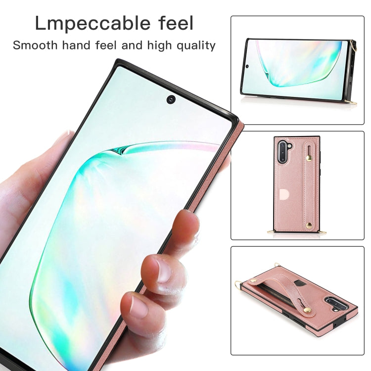 For Samsung Galaxy Note 10 Wrist Strap PU+TPU Shockproof Protective Case with Crossbody Lanyard & Holder & Card Slot
