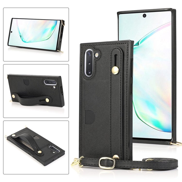 For Samsung Galaxy Note 10 Wrist Strap PU+TPU Shockproof Protective Case with Crossbody Lanyard & Holder & Card Slot