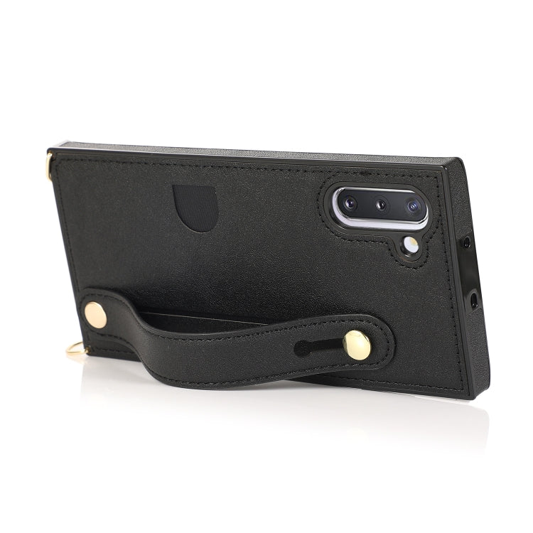 For Samsung Galaxy Note 10 Wrist Strap PU+TPU Shockproof Protective Case with Crossbody Lanyard & Holder & Card Slot