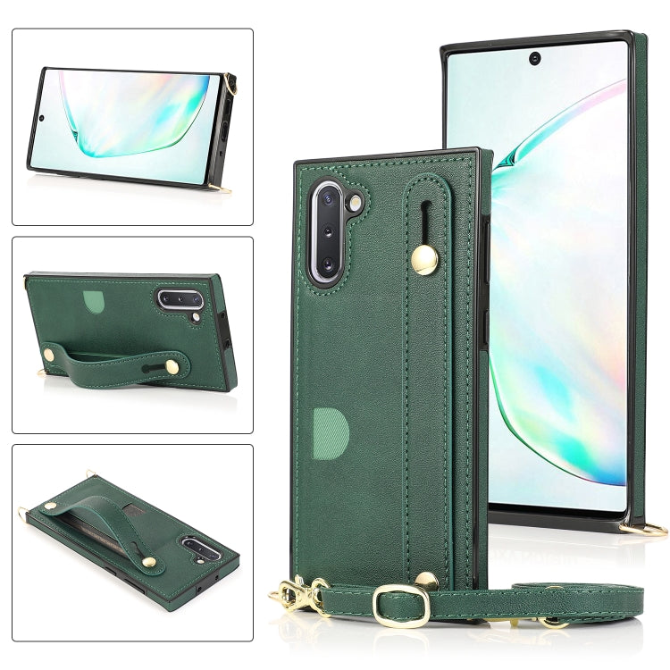 For Samsung Galaxy Note 10 Wrist Strap PU+TPU Shockproof Protective Case with Crossbody Lanyard & Holder & Card Slot