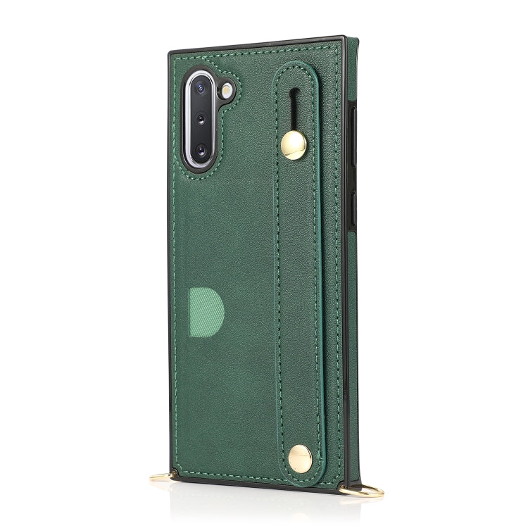 For Samsung Galaxy Note 10 Wrist Strap PU+TPU Shockproof Protective Case with Crossbody Lanyard & Holder & Card Slot