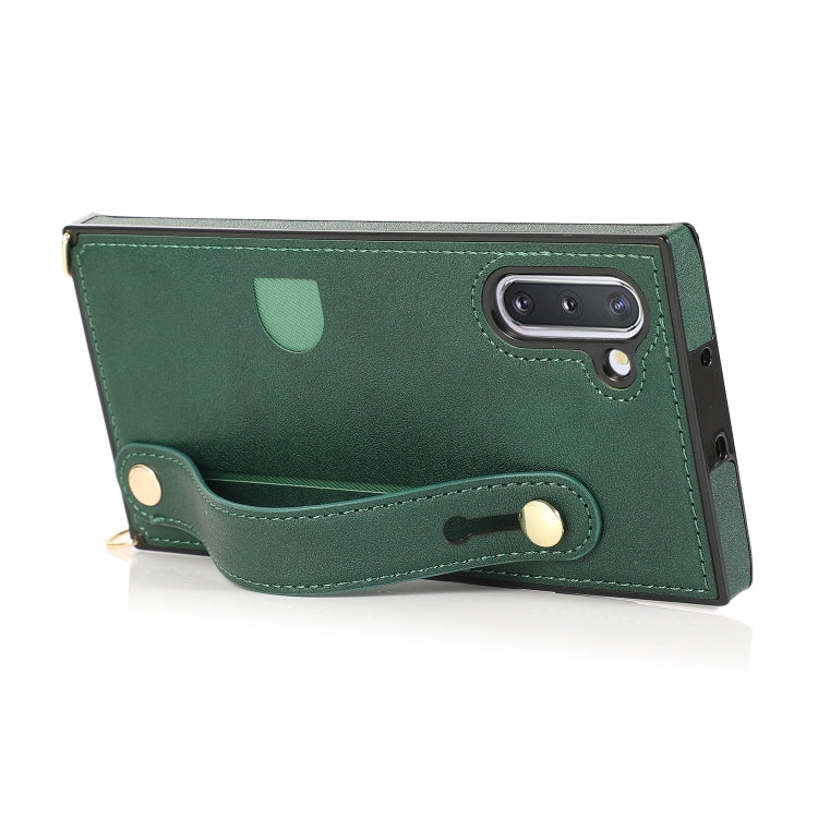 For Samsung Galaxy Note 10 Wrist Strap PU+TPU Shockproof Protective Case with Crossbody Lanyard & Holder & Card Slot