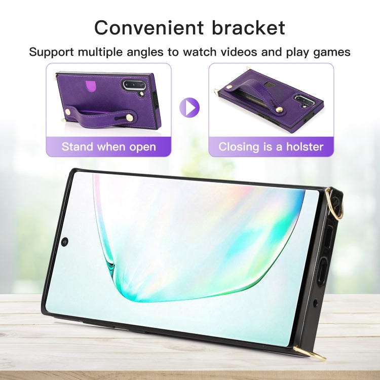 For Samsung Galaxy Note 10 Wrist Strap PU+TPU Shockproof Protective Case with Crossbody Lanyard & Holder & Card Slot