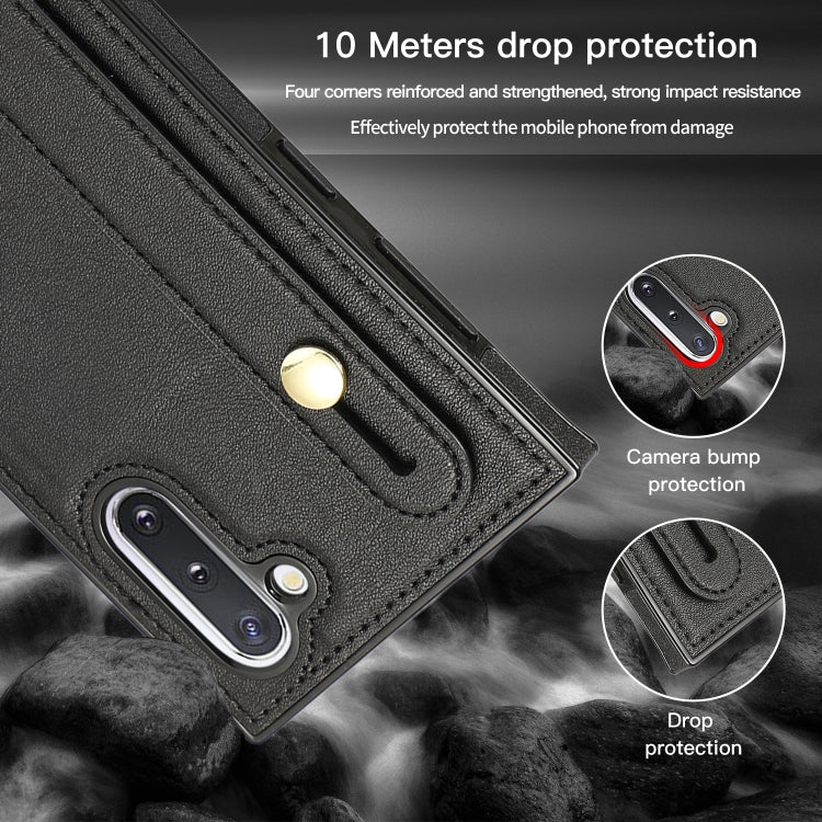 For Samsung Galaxy Note 10 Wrist Strap PU+TPU Shockproof Protective Case with Crossbody Lanyard & Holder & Card Slot
