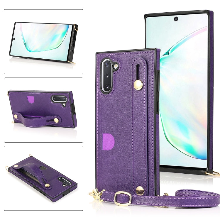 For Samsung Galaxy Note 10 Wrist Strap PU+TPU Shockproof Protective Case with Crossbody Lanyard & Holder & Card Slot