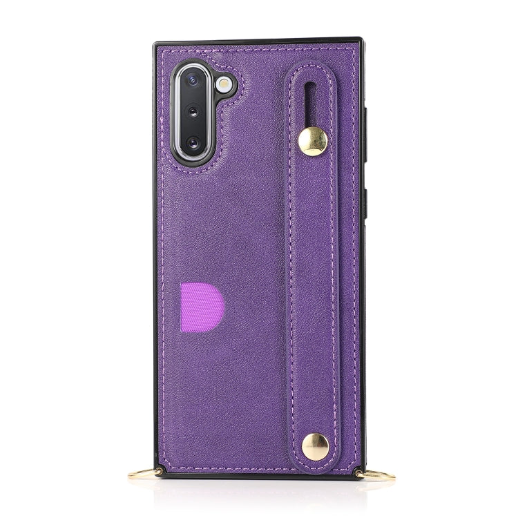 For Samsung Galaxy Note 10 Wrist Strap PU+TPU Shockproof Protective Case with Crossbody Lanyard & Holder & Card Slot