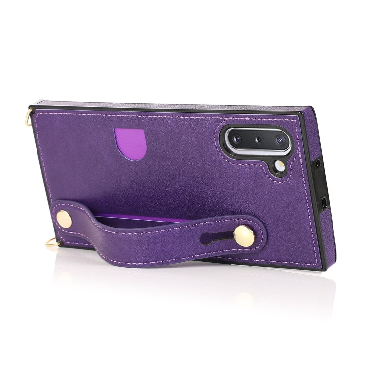 For Samsung Galaxy Note 10 Wrist Strap PU+TPU Shockproof Protective Case with Crossbody Lanyard & Holder & Card Slot