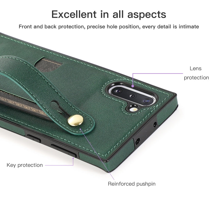 For Samsung Galaxy Note 10 Wrist Strap PU+TPU Shockproof Protective Case with Crossbody Lanyard & Holder & Card Slot