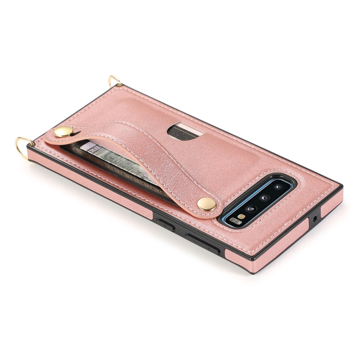 For Samsung Galaxy S10 Wrist Strap PU+TPU Shockproof Protective Case with Crossbody Lanyard & Holder & Card Slot