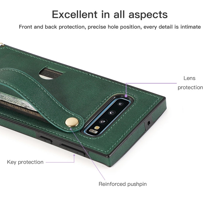 For Samsung Galaxy S10 Wrist Strap PU+TPU Shockproof Protective Case with Crossbody Lanyard & Holder & Card Slot