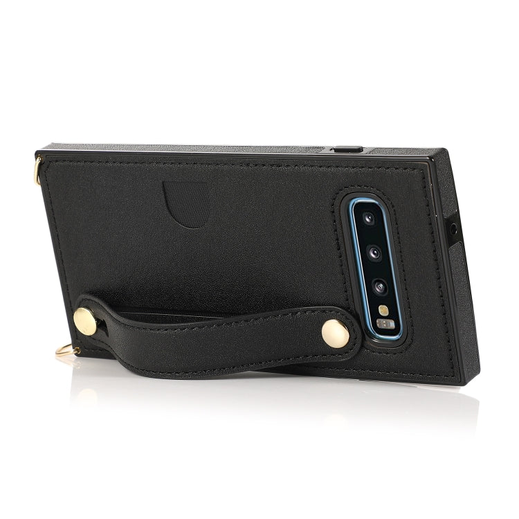 For Samsung Galaxy S10 Wrist Strap PU+TPU Shockproof Protective Case with Crossbody Lanyard & Holder & Card Slot
