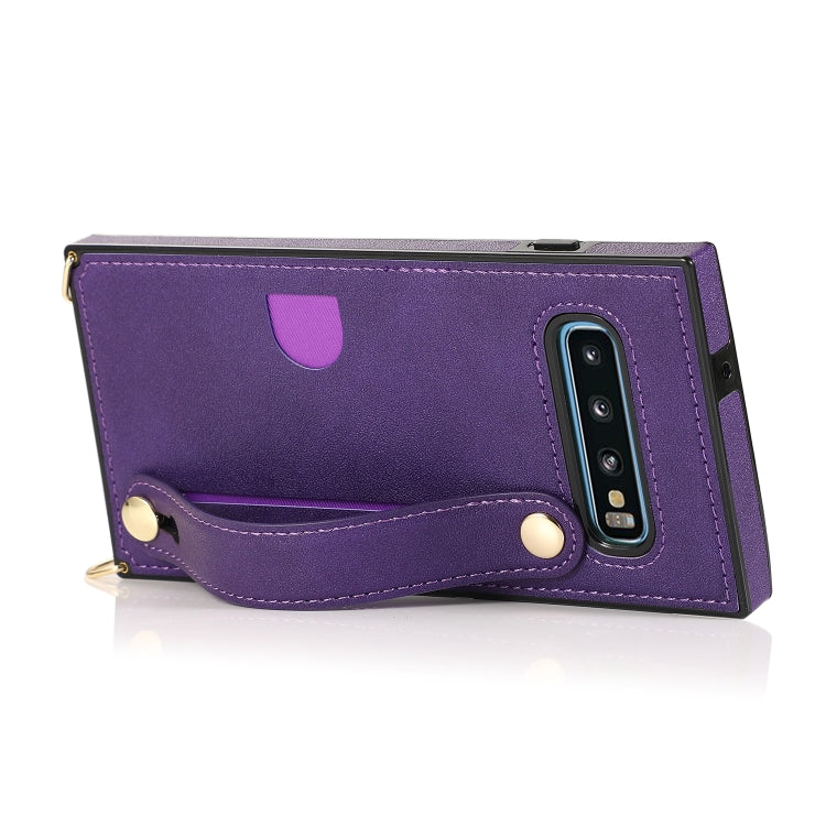 For Samsung Galaxy S10 Wrist Strap PU+TPU Shockproof Protective Case with Crossbody Lanyard & Holder & Card Slot
