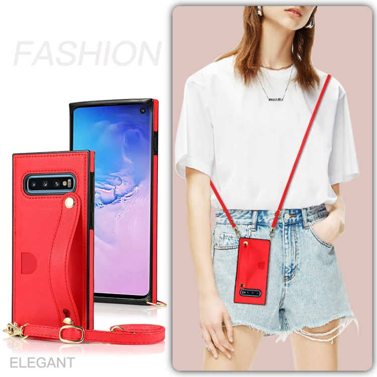 For Samsung Galaxy S10 Wrist Strap PU+TPU Shockproof Protective Case with Crossbody Lanyard & Holder & Card Slot