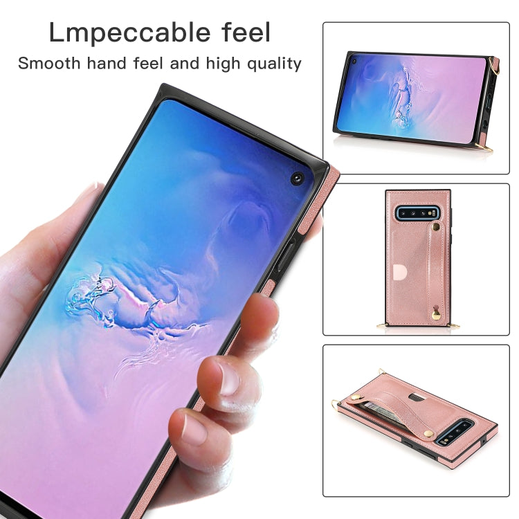 For Samsung Galaxy S10e Wrist Strap PU+TPU Shockproof Protective Case with Crossbody Lanyard & Holder & Card Slot