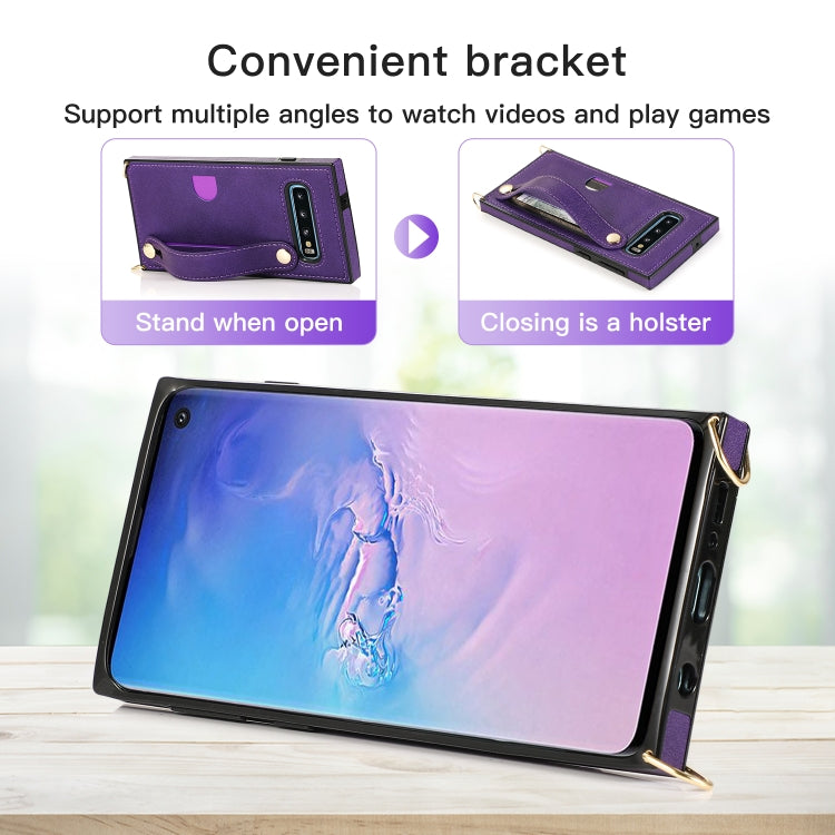 For Samsung Galaxy S10e Wrist Strap PU+TPU Shockproof Protective Case with Crossbody Lanyard & Holder & Card Slot