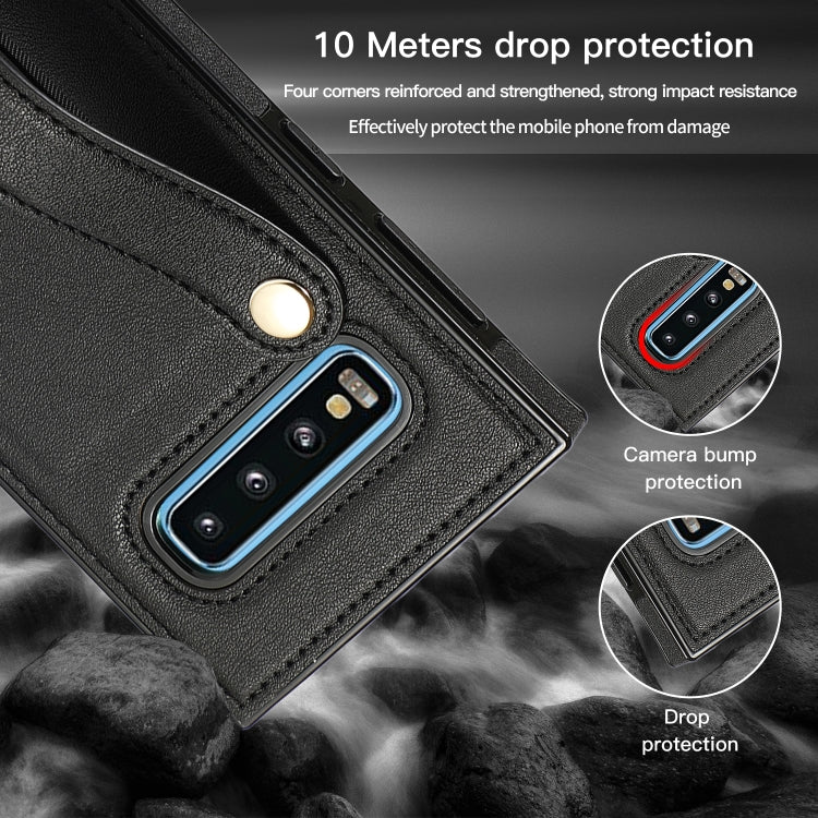 For Samsung Galaxy S10e Wrist Strap PU+TPU Shockproof Protective Case with Crossbody Lanyard & Holder & Card Slot