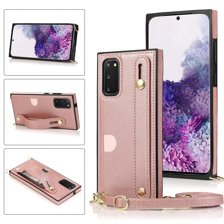 For Samsung Galaxy S20 Wrist Strap PU+TPU Shockproof Protective Case with Crossbody Lanyard & Holder & Card Slot