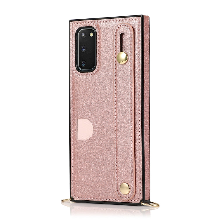 For Samsung Galaxy S20 Wrist Strap PU+TPU Shockproof Protective Case with Crossbody Lanyard & Holder & Card Slot