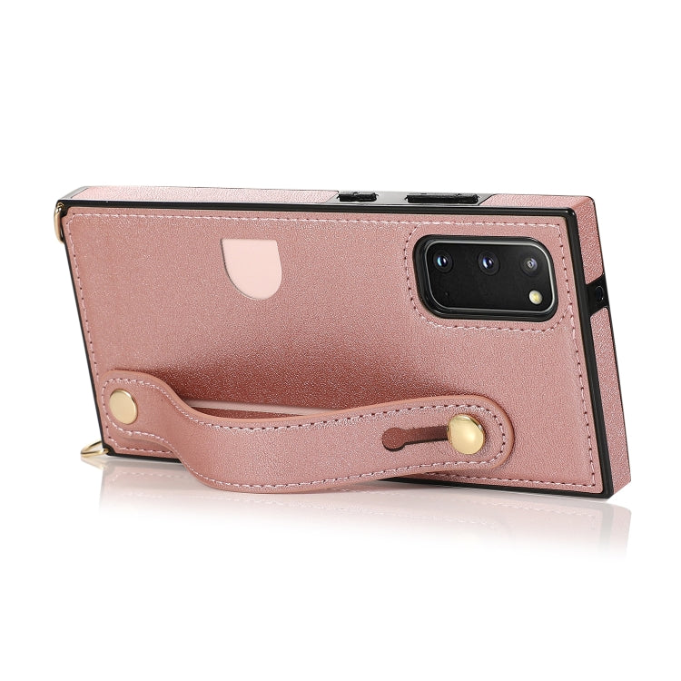 For Samsung Galaxy S20 Wrist Strap PU+TPU Shockproof Protective Case with Crossbody Lanyard & Holder & Card Slot