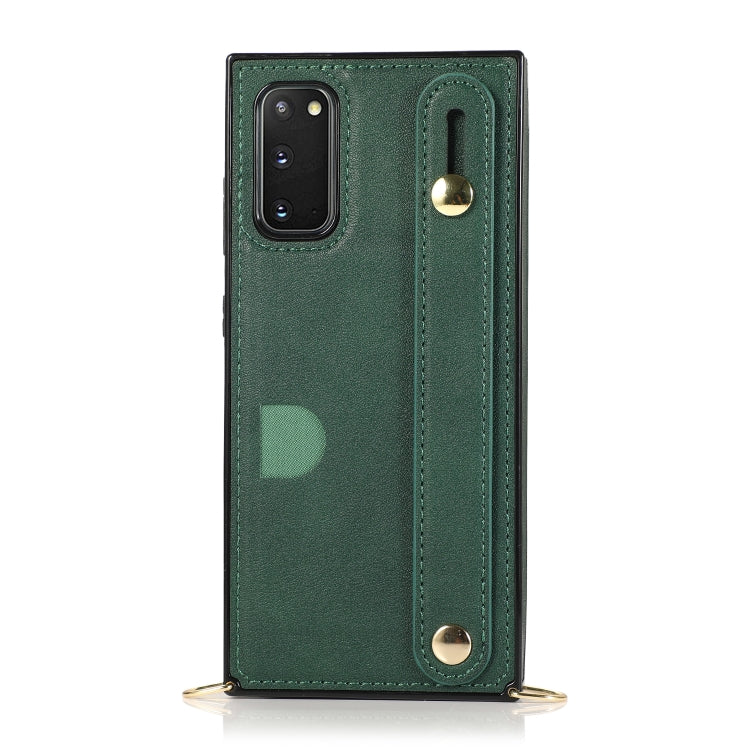 For Samsung Galaxy S20 Wrist Strap PU+TPU Shockproof Protective Case with Crossbody Lanyard & Holder & Card Slot