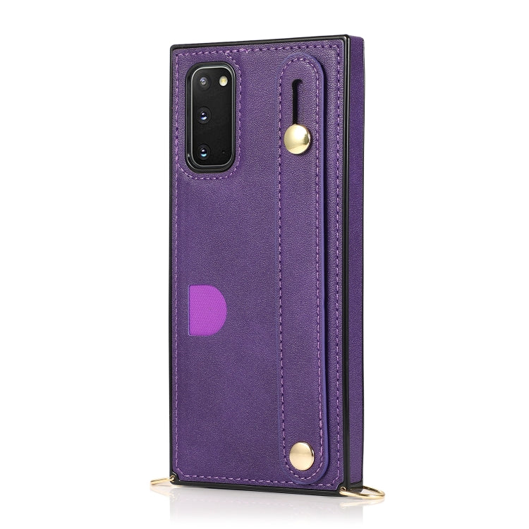 For Samsung Galaxy S20 Wrist Strap PU+TPU Shockproof Protective Case with Crossbody Lanyard & Holder & Card Slot